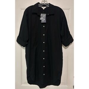 Crown & Ivy Women's Adj. Long Sleeve Button Down Black Dress Cover-Up Size S New